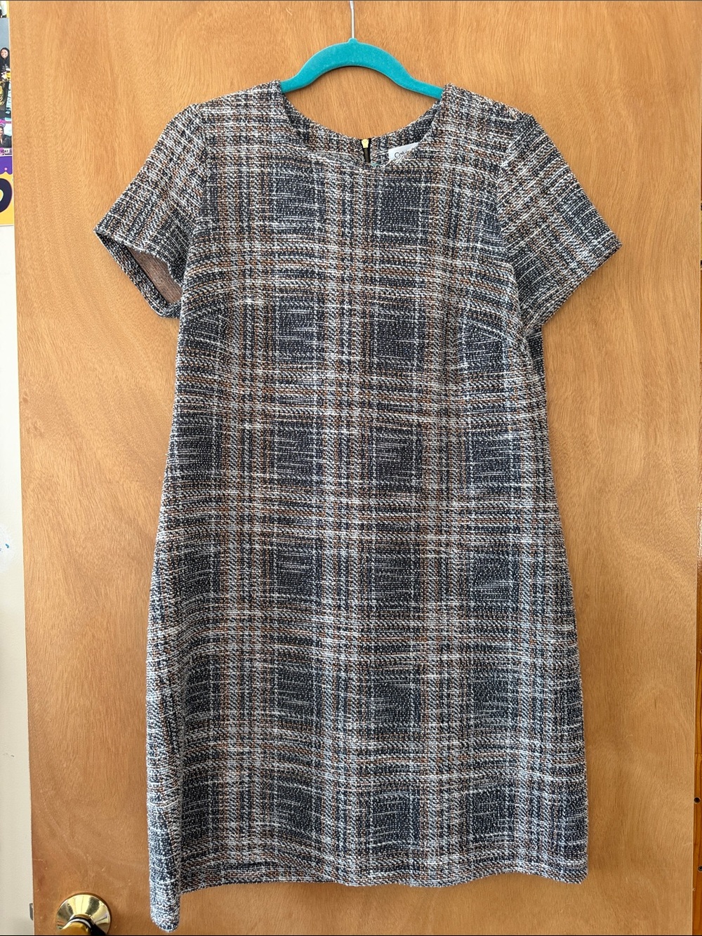 Calvin Klein Brown and Black Plaid Shift Dress